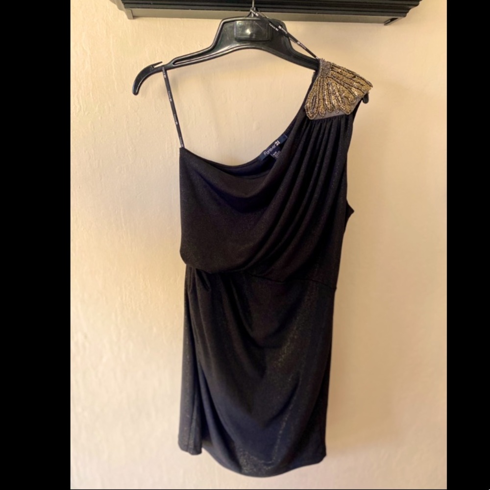 Forever 21 One Shoulder Gold Evening Dress